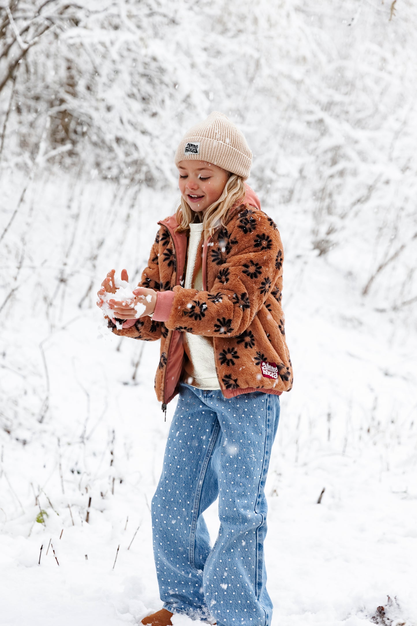 Ammehoela reversible Jacke Lola Brown Flower Fur