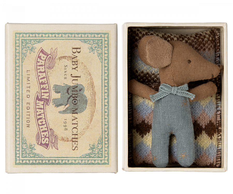 Maileg Sleepy Wakey Babymaus in Streichholzschachtel - Blau