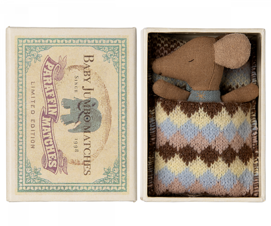 Maileg Sleepy Wakey Babymaus in Streichholzschachtel - Blau