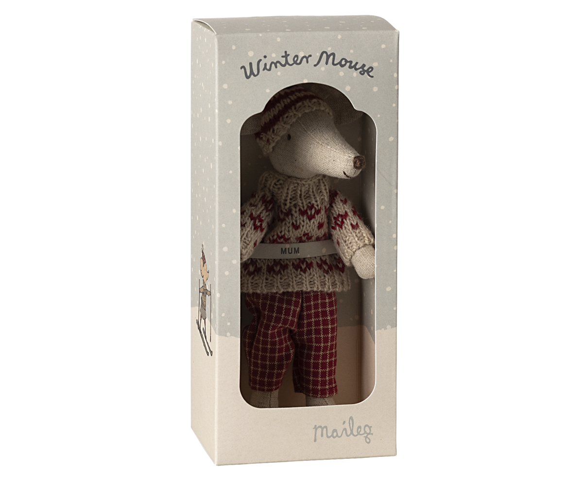 Maileg Wintermaus mit Ski Mama - Rot