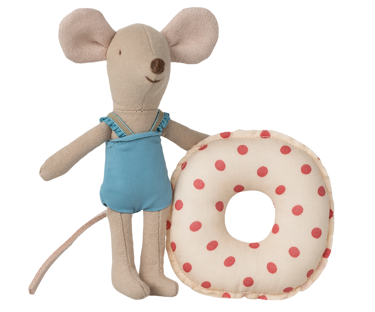 Maileg Little Sister Strandmaus mit Schwimmring - Red Dot