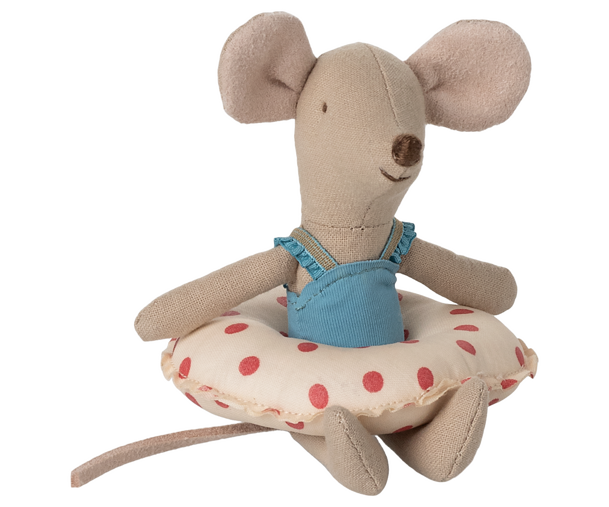 Maileg Little Sister Strandmaus mit Schwimmring - Red Dot