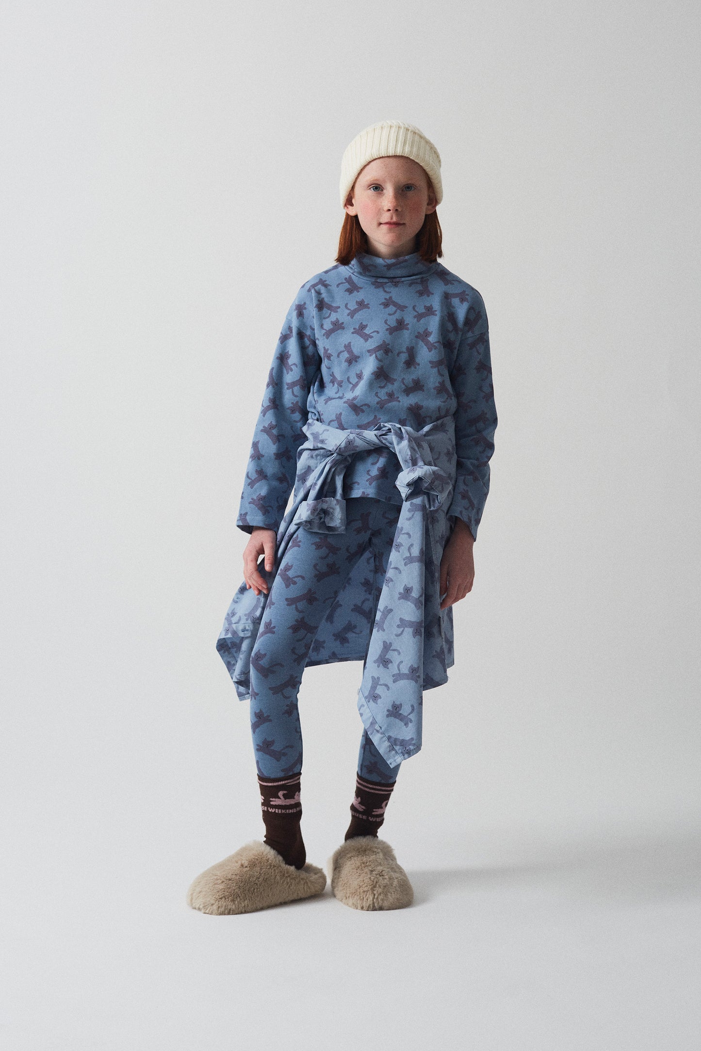 Weekend House Kids Cats Leggings Pastel Blue