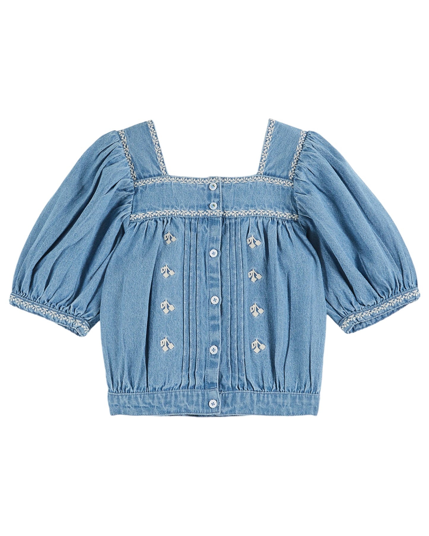Emile et Ida Chambray-Bluse mit Stickerei Denim Light