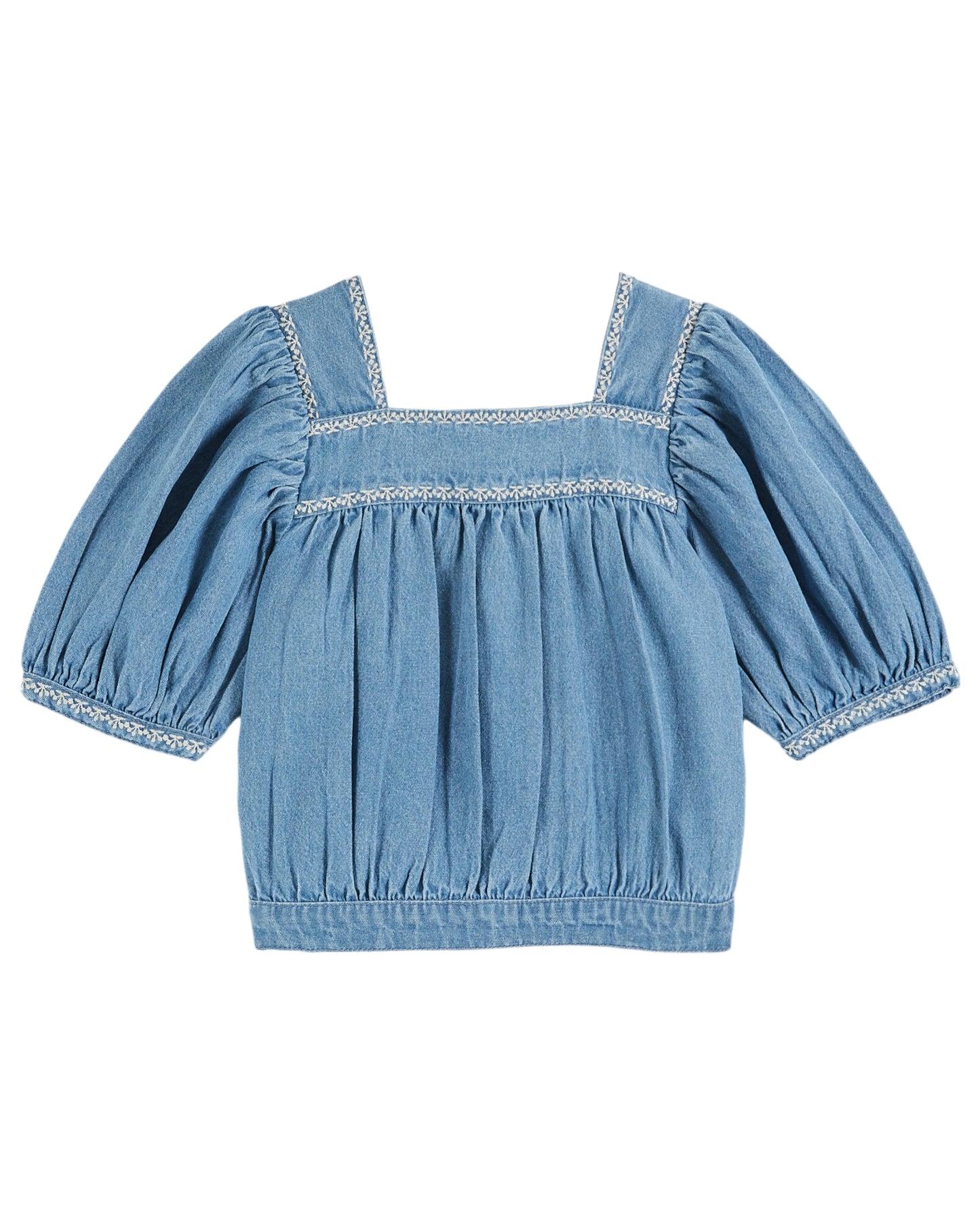 Emile et Ida Chambray-Bluse mit Stickerei Denim Light