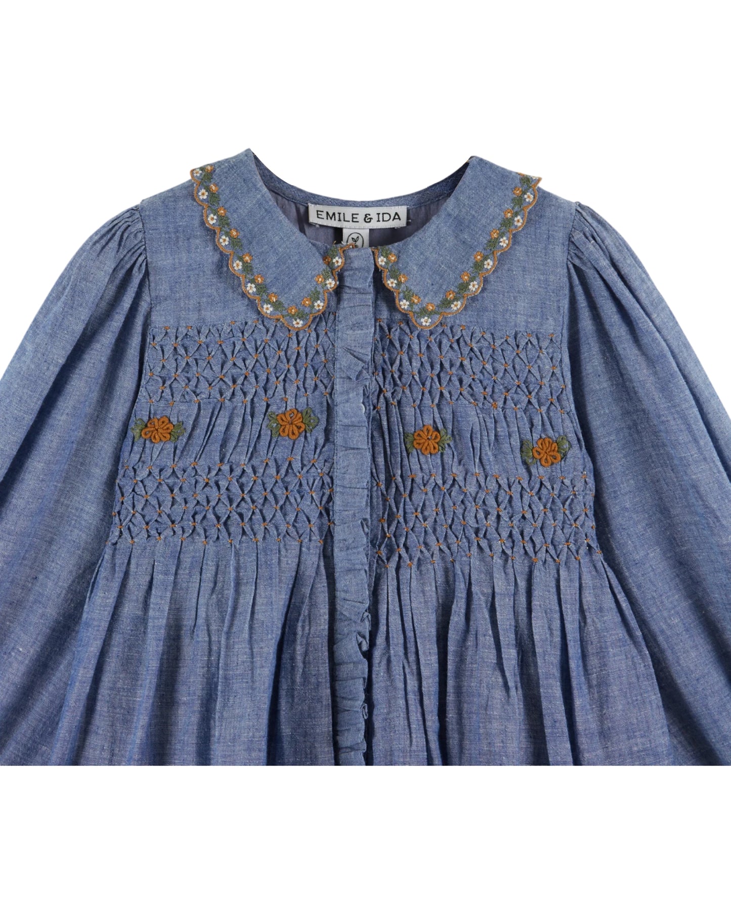 Emile et Ida gesmoktes Kleid Chambray