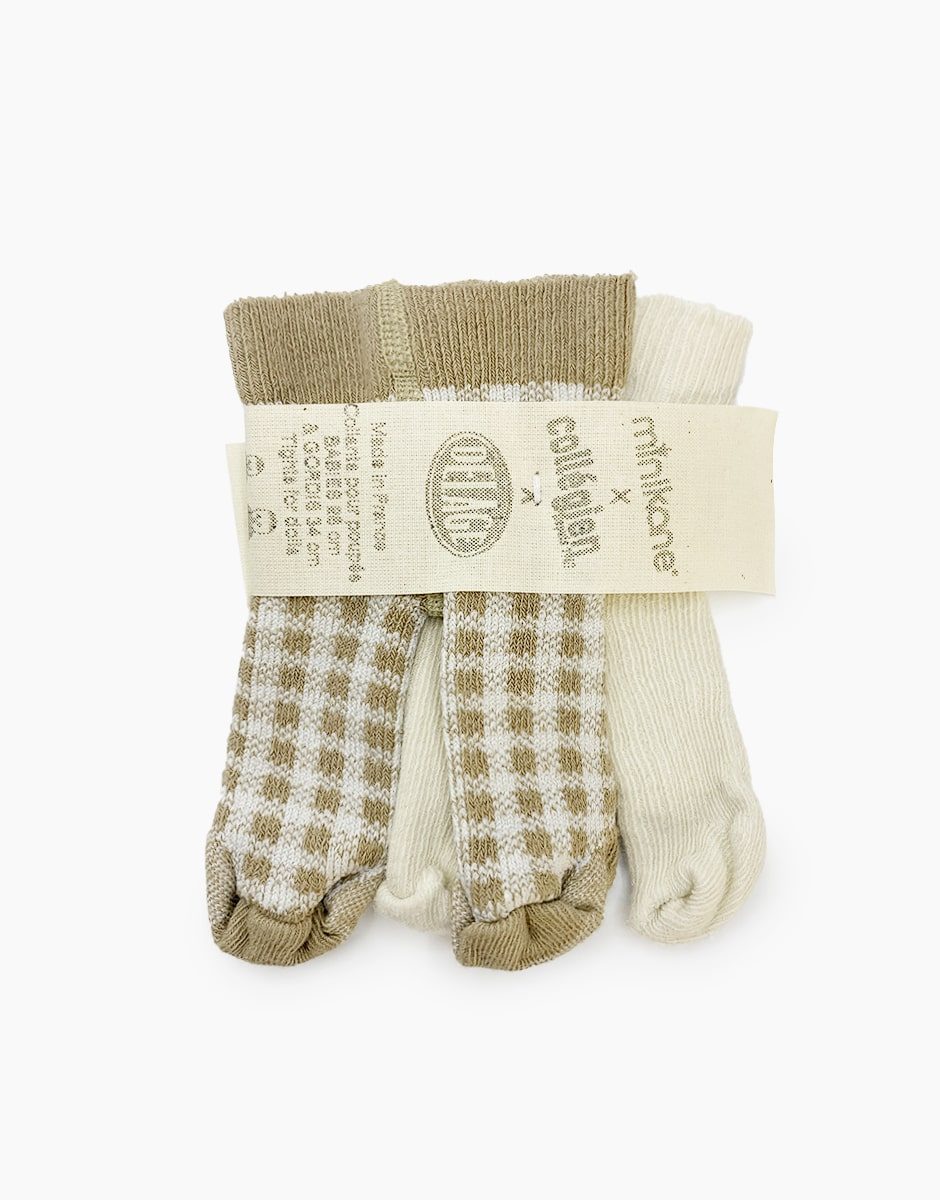 Minikane X Delage – 2er-Pack weiche Strumpfhosen aus Lammfell/Taupe-Karo