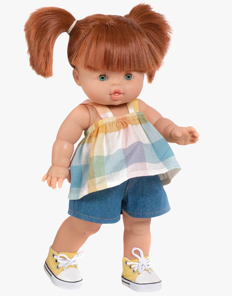 Minikane Mila – Set aus pastellfarbenem Oberteil mit Schottenkaromuster und Jeansshorts