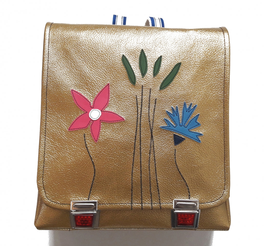 Medusa Schultasche Gold mit Blumen