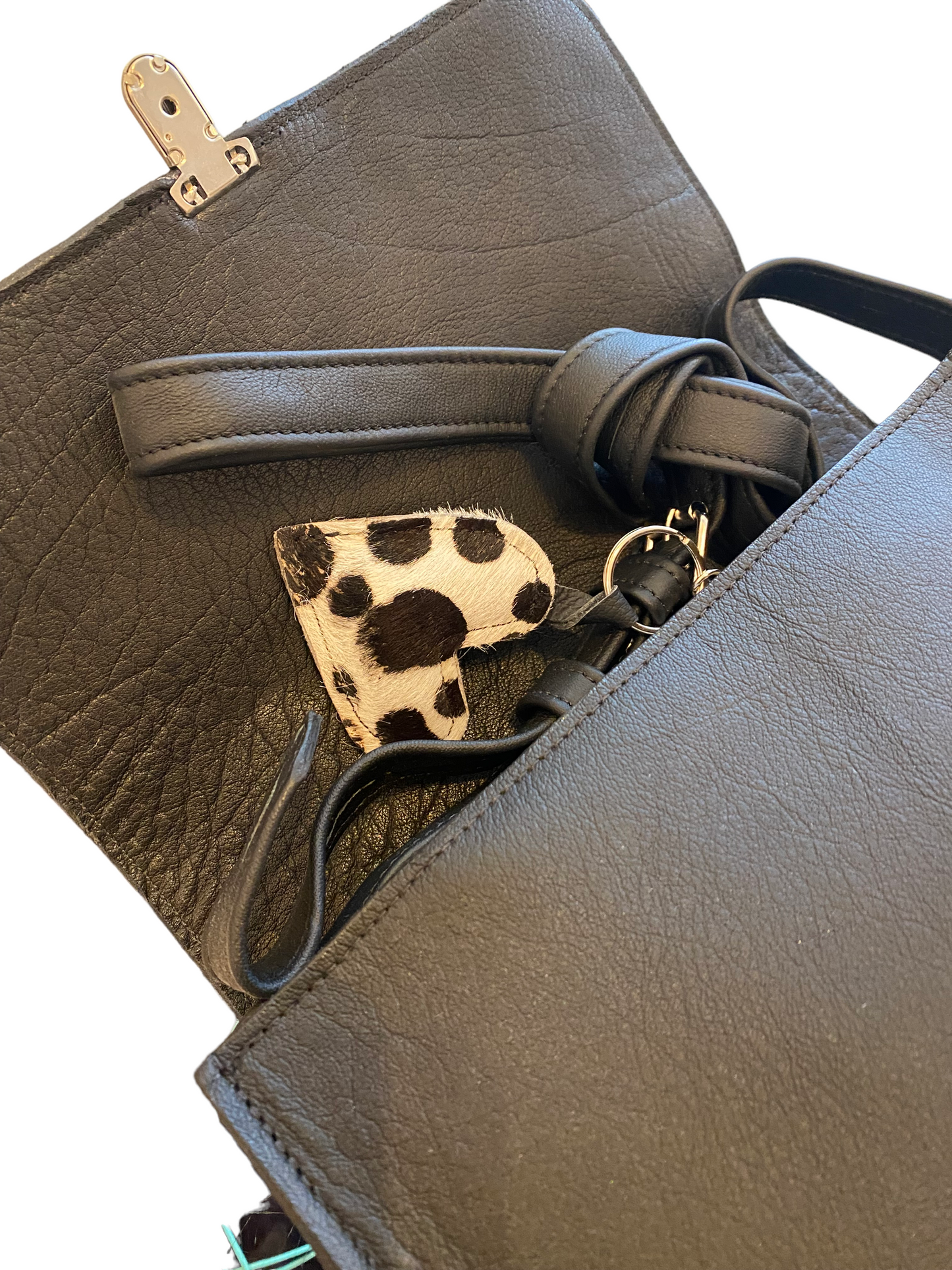 Rehovot Kindergartentasche Schwarz mit Kuhfell