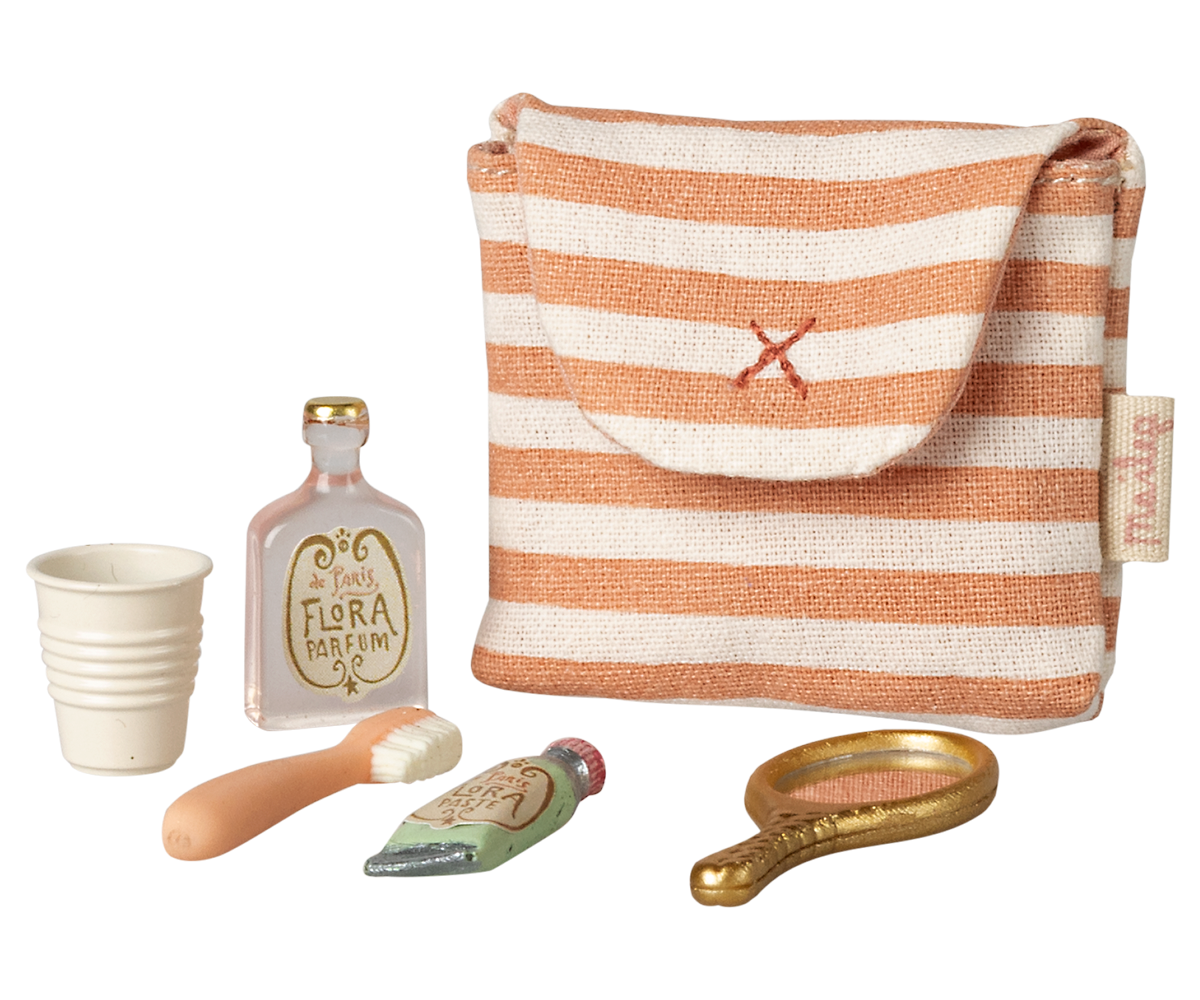 Maileg Zahnbürsten-Set in Tasche, Maus - Coral Stripe