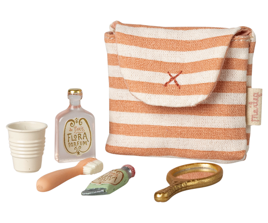Maileg Zahnbürsten-Set in Tasche, Maus - Coral Stripe
