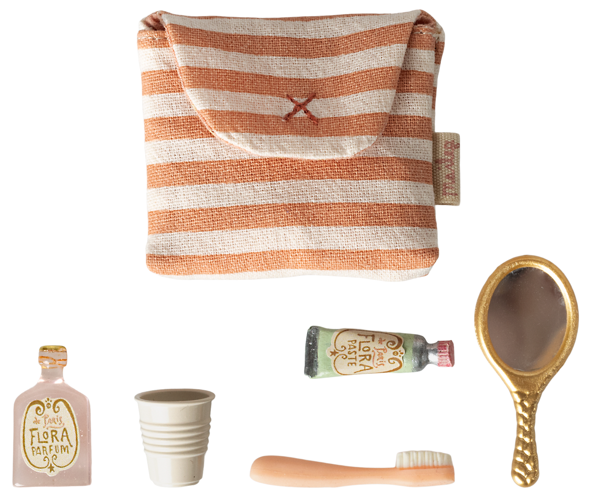 Maileg Zahnbürsten-Set in Tasche, Maus - Coral Stripe