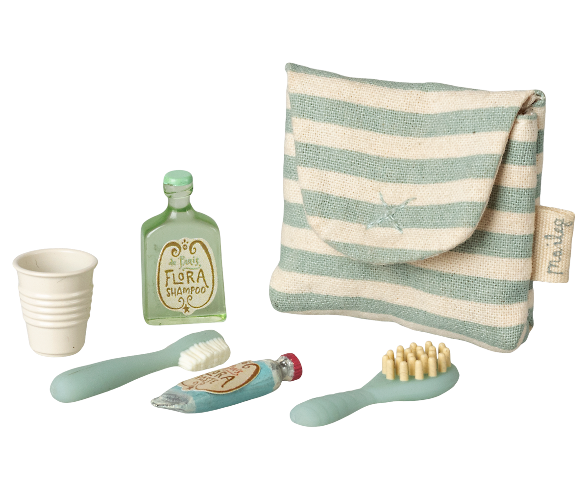 Maileg Zahnbürsten-Set in Tasche, Maus - Blue Stripe