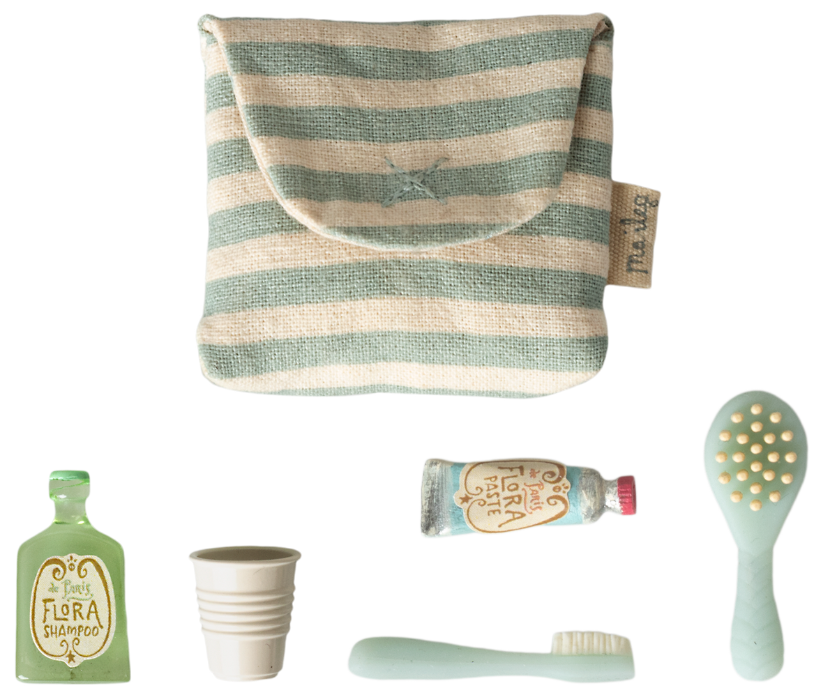 Maileg Zahnbürsten-Set in Tasche, Maus - Blue Stripe