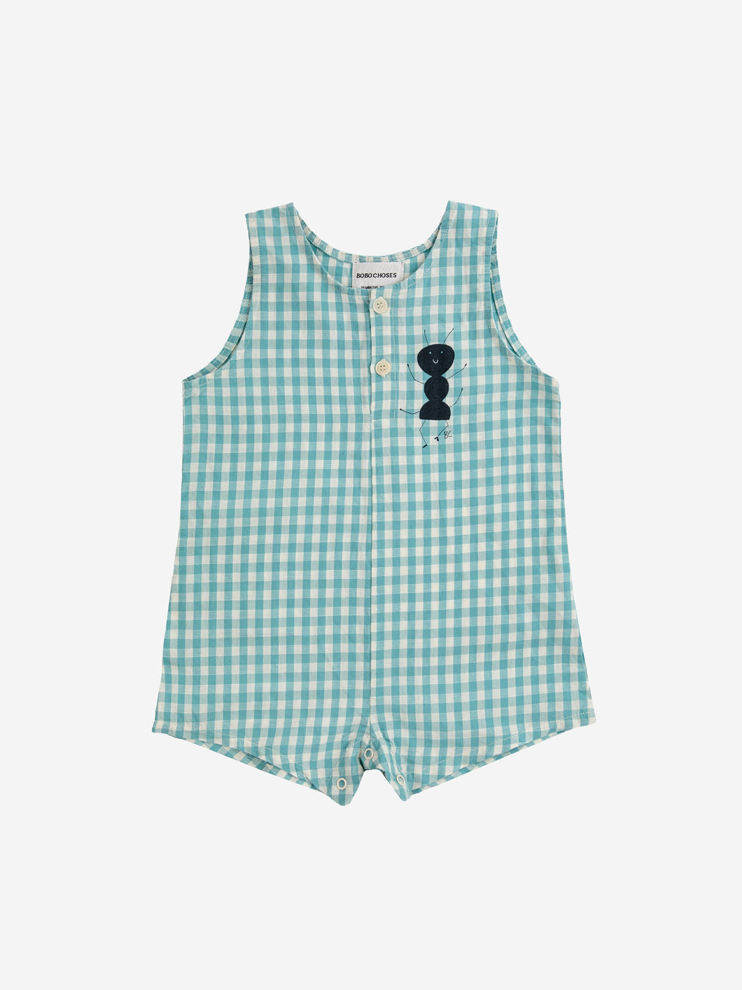 Bobo Choses Baby Ant Vichy Woven Playsuit Turquoise
