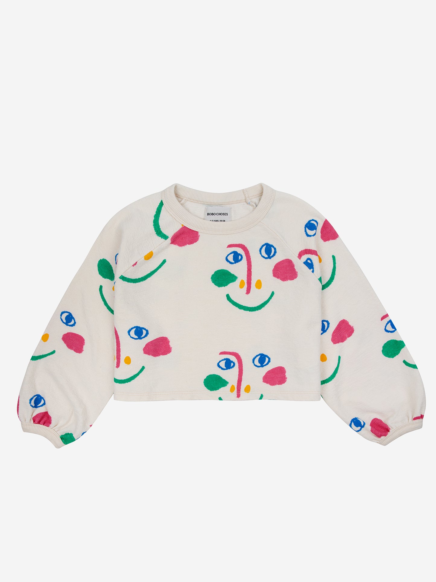 Bobo Choses Smiling Mask All Over Raglan Sleeves Cropped Sweatshirt Offwhite