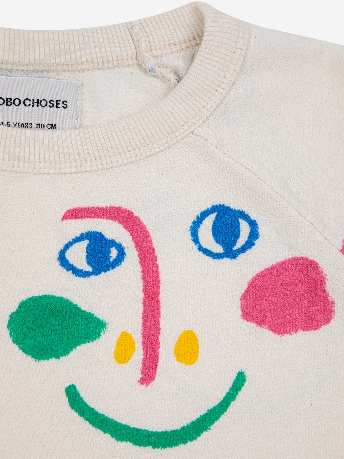 Bobo Choses Smiling Mask All Over Raglan Sleeves Cropped Sweatshirt Offwhite