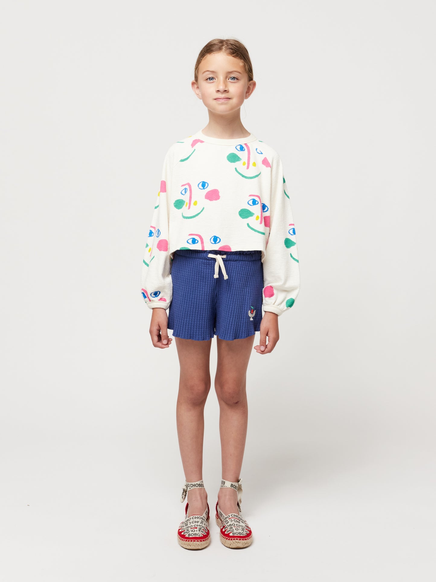 Bobo Choses Smiling Mask All Over Raglan Sleeves Cropped Sweatshirt Offwhite