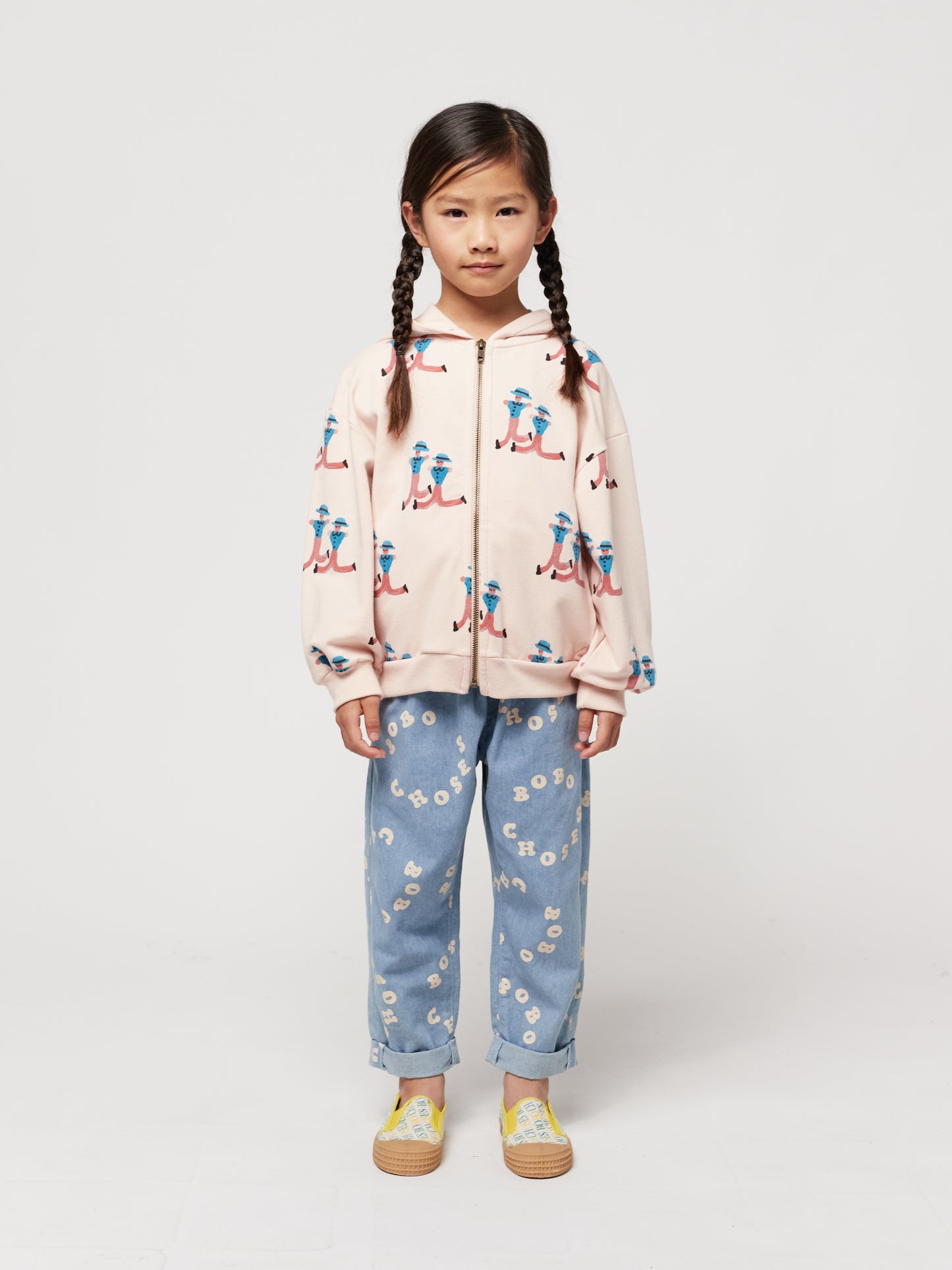 Bobo Choses Dancing Giants All Over Zipped Hoodie Light Pink