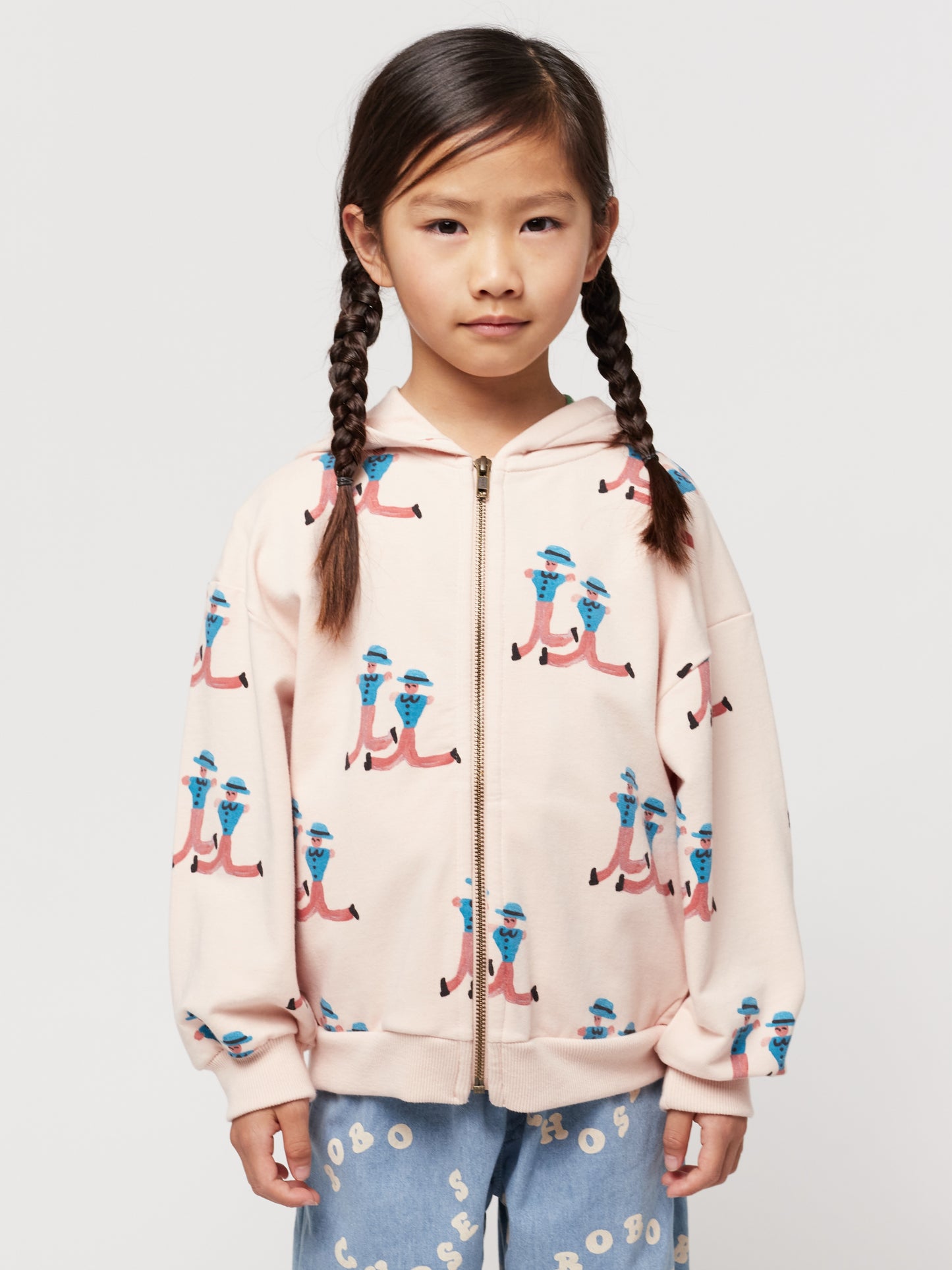 Bobo Choses Dancing Giants All Over Zipped Hoodie Light Pink