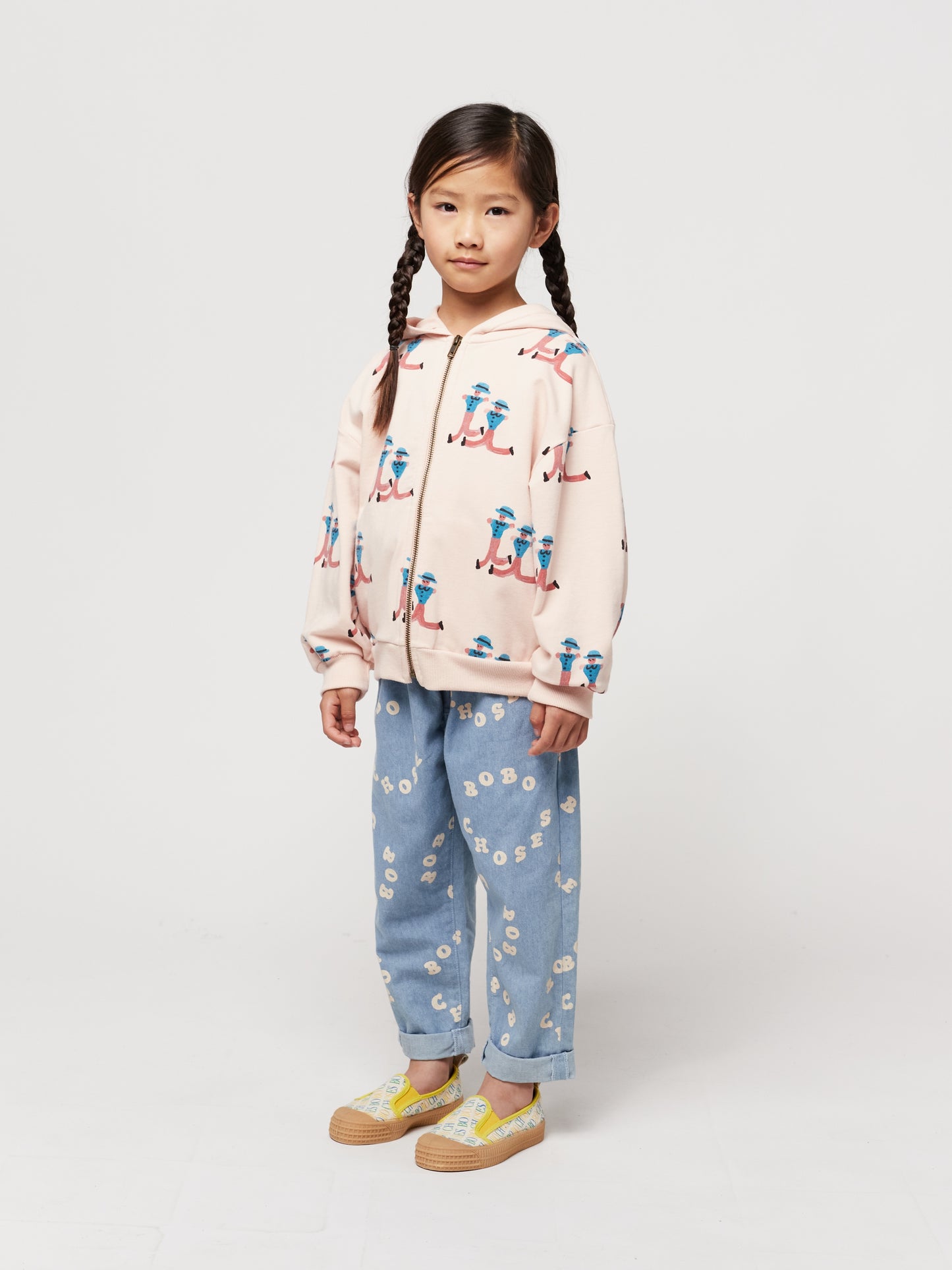 Bobo Choses Dancing Giants All Over Zipped Hoodie Light Pink