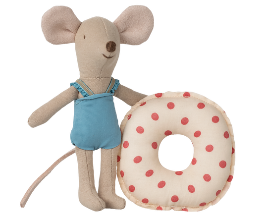 Maileg Little Sister Strandmaus mit Schwimmring - Red Dot