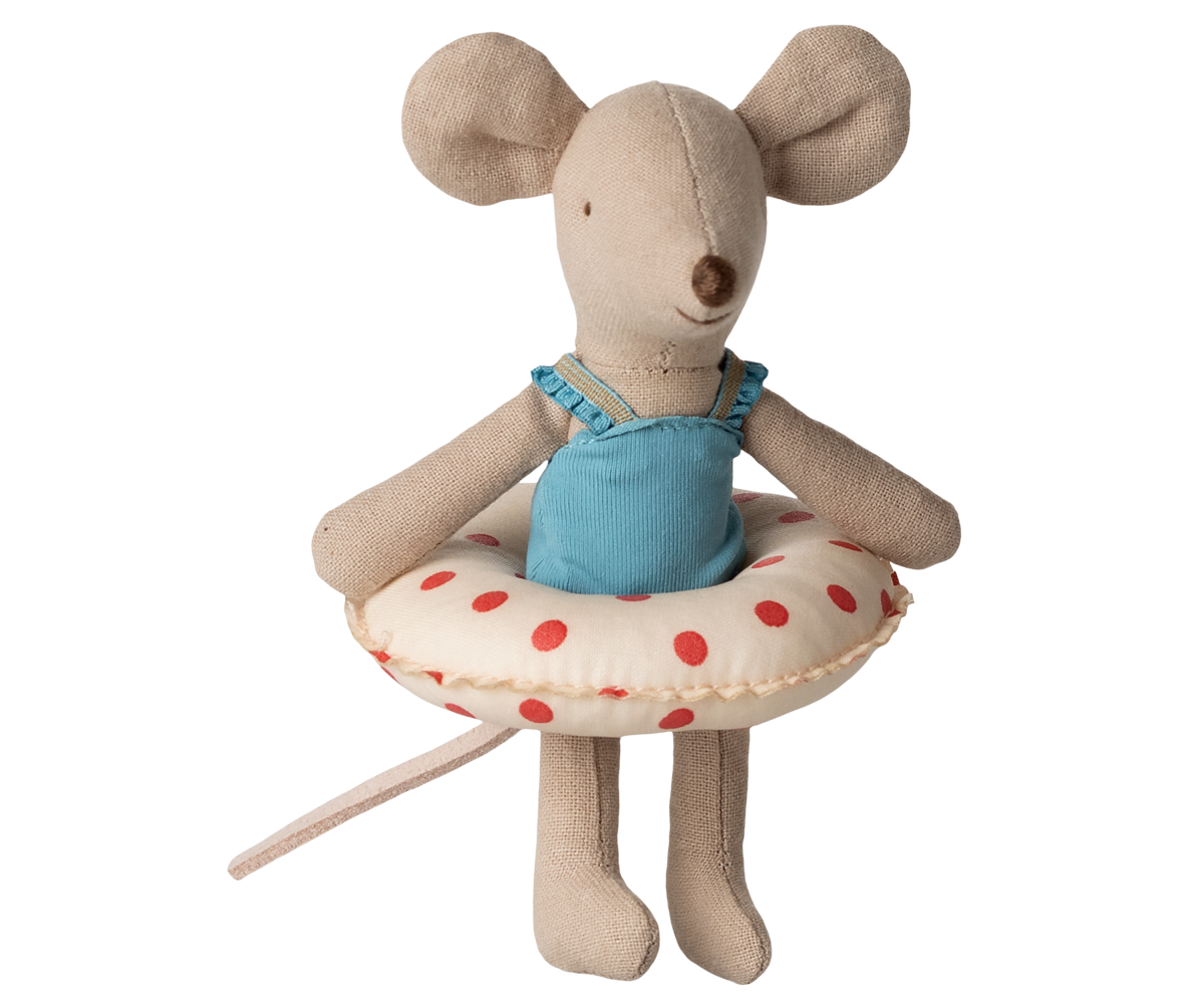 Maileg Little Sister Strandmaus mit Schwimmring - Red Dots