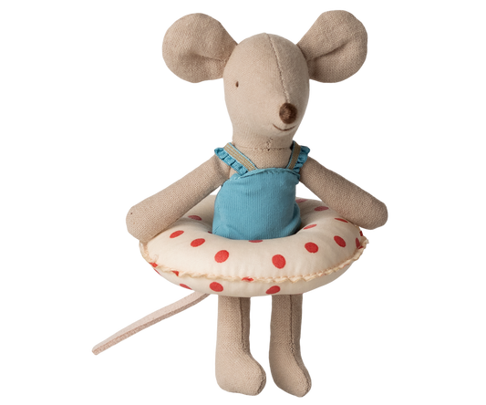 Maileg Little Sister Strandmaus mit Schwimmring - Red Dots