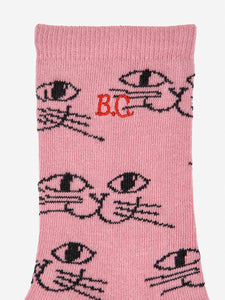 Bobo Choses Smiling Cat All Over Long Socks Pink