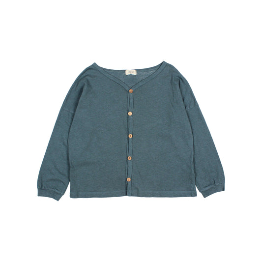 Búho BCN Leinen Cardigan Blue Teal