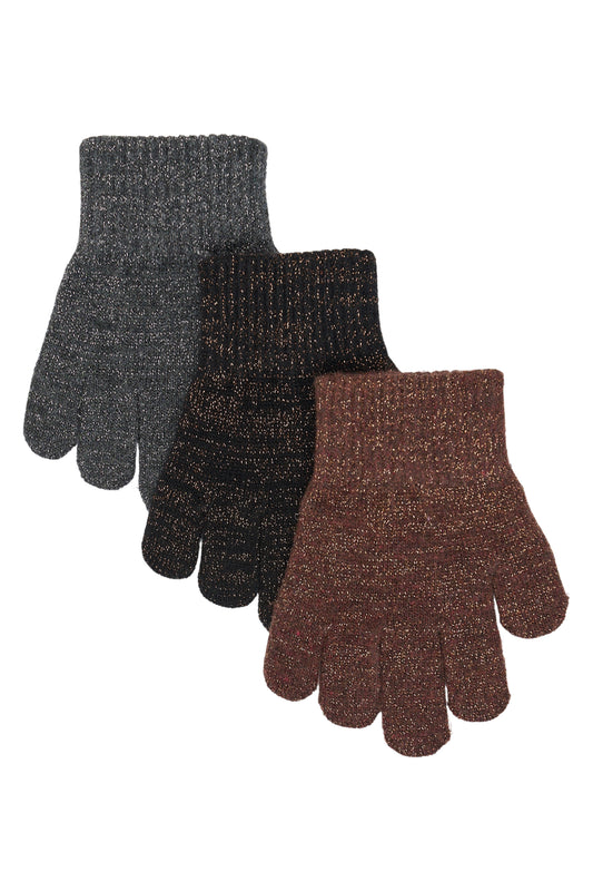 Mikk-Line Magic Glitzer-Handschuhe 3er Pack French Roast-Black-Antrazite