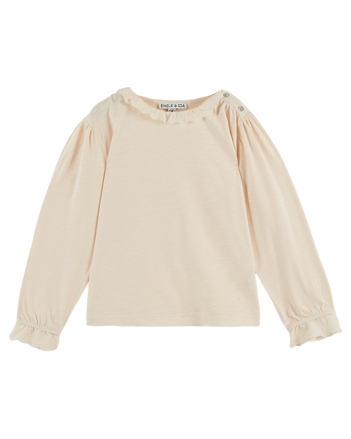 Emile et Ida Jersey Embroidered T-Shirt Cream