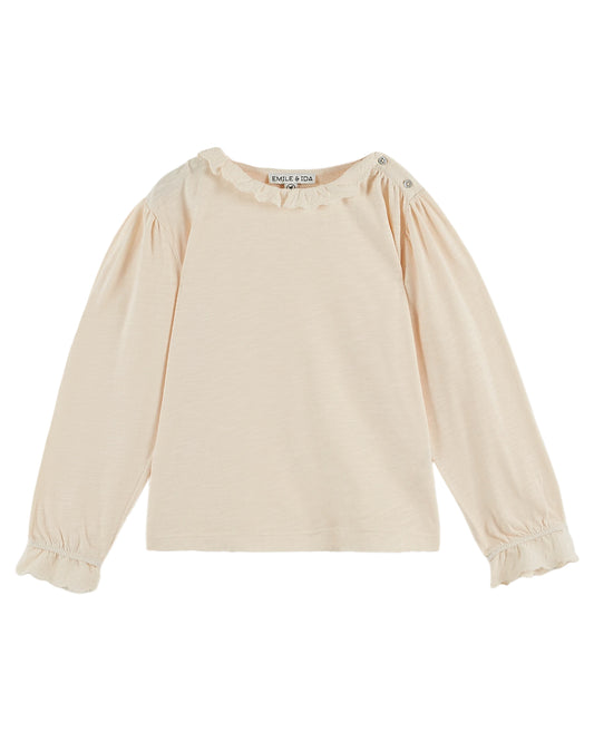 Emile et Ida Jersey Embroidered T-Shirt Cream