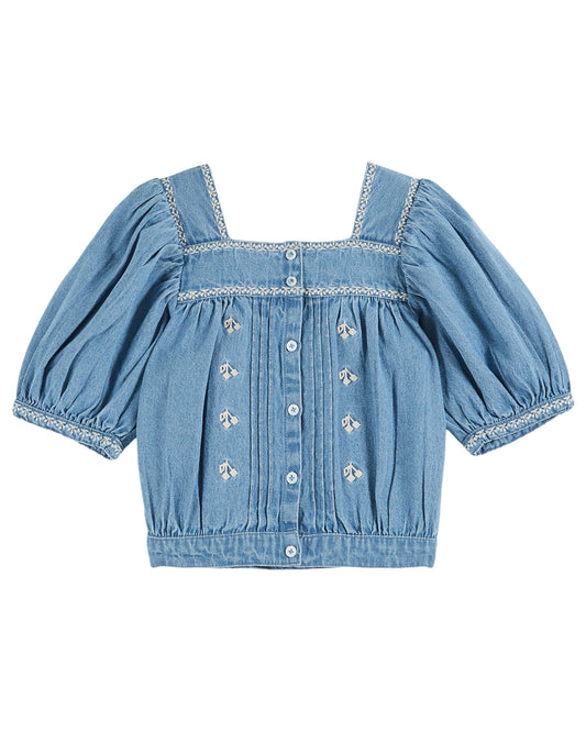 Emile et Ida Chambray-Bluse mit Stickerei Denim Light
