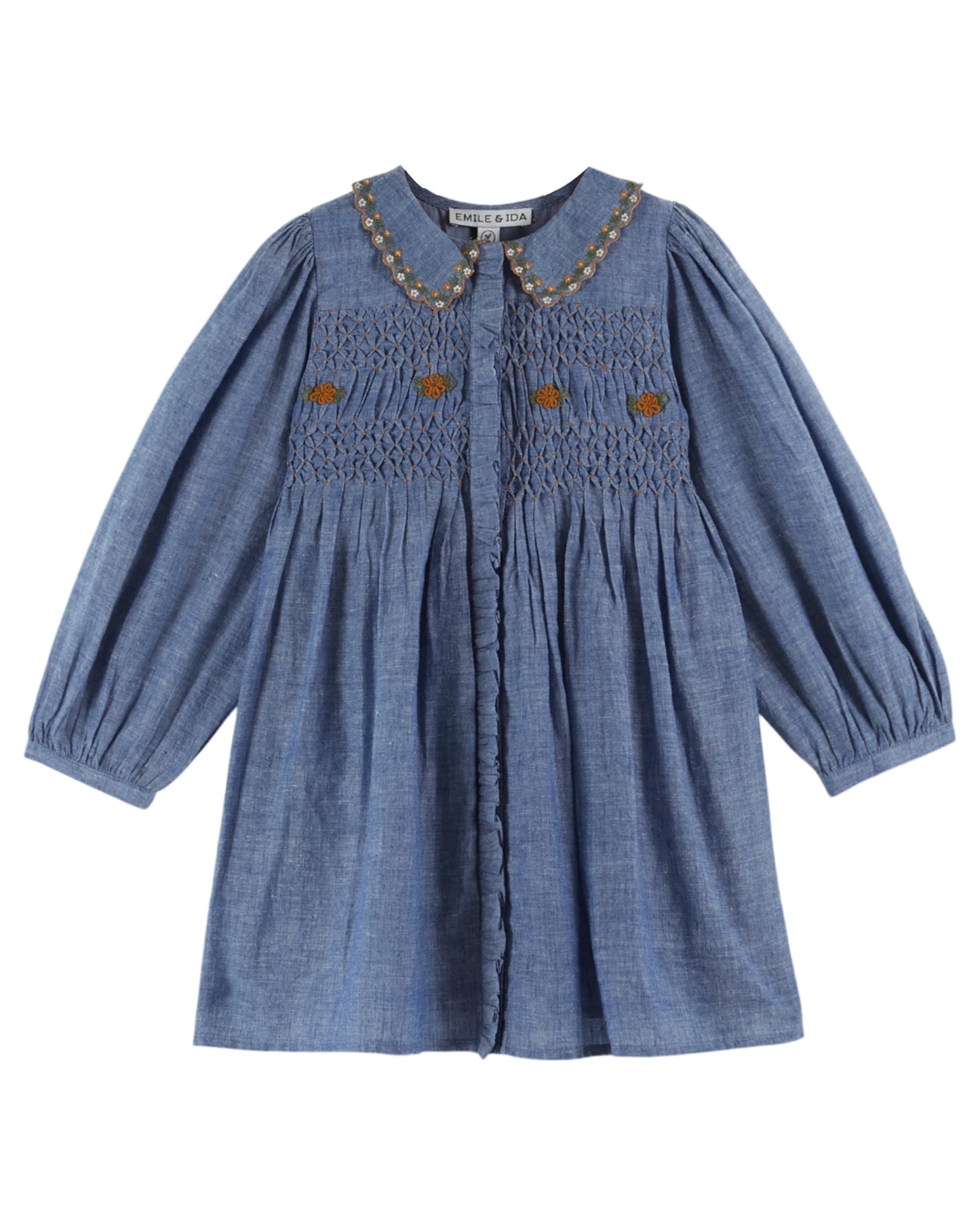 Emile et Ida gesmoktes Kleid Chambray