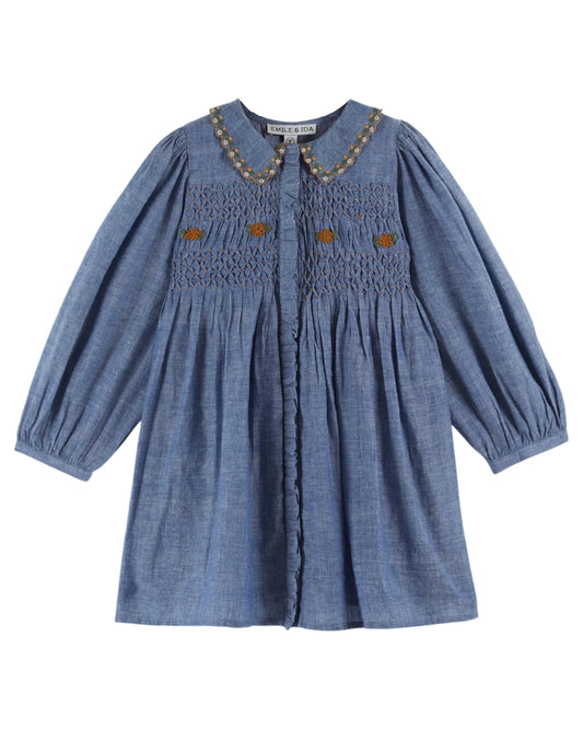 Emile et Ida gesmoktes Kleid Chambray