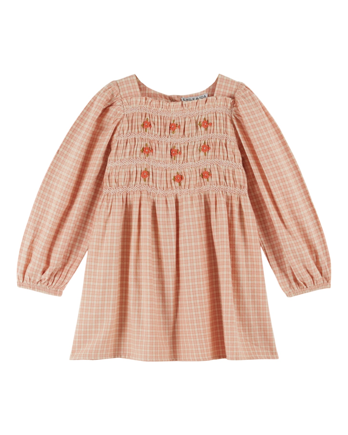Emile et Ida gesmoktes Kleid Ecolier Carreaux Rose