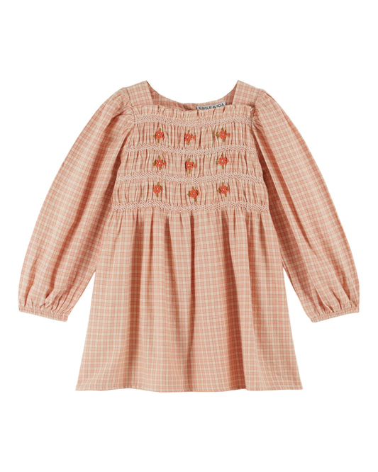 Emile et Ida gesmoktes Kleid Ecolier Carreaux Rose