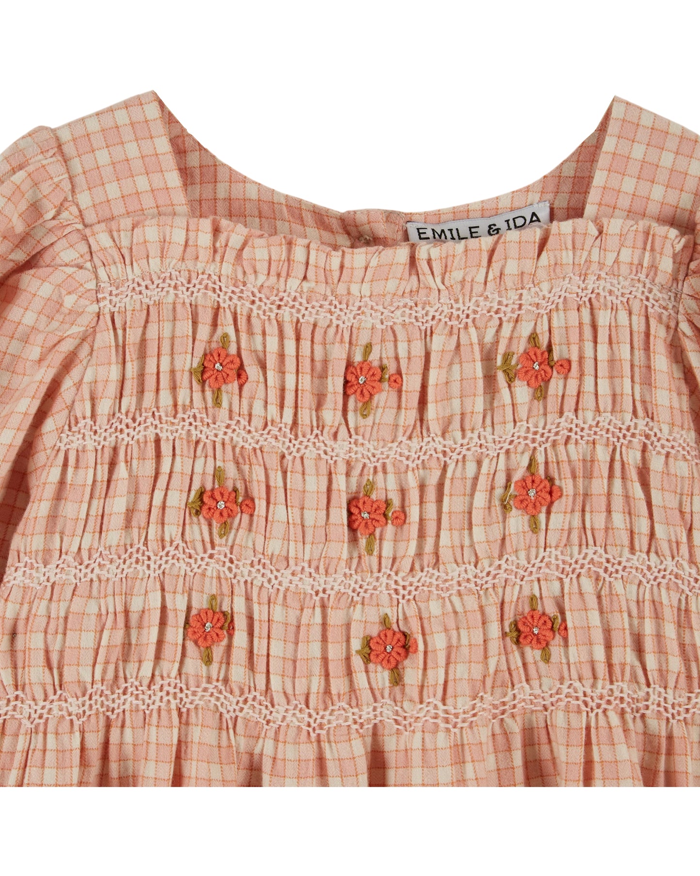 Emile et Ida gesmoktes Kleid Ecolier Carreaux Rose