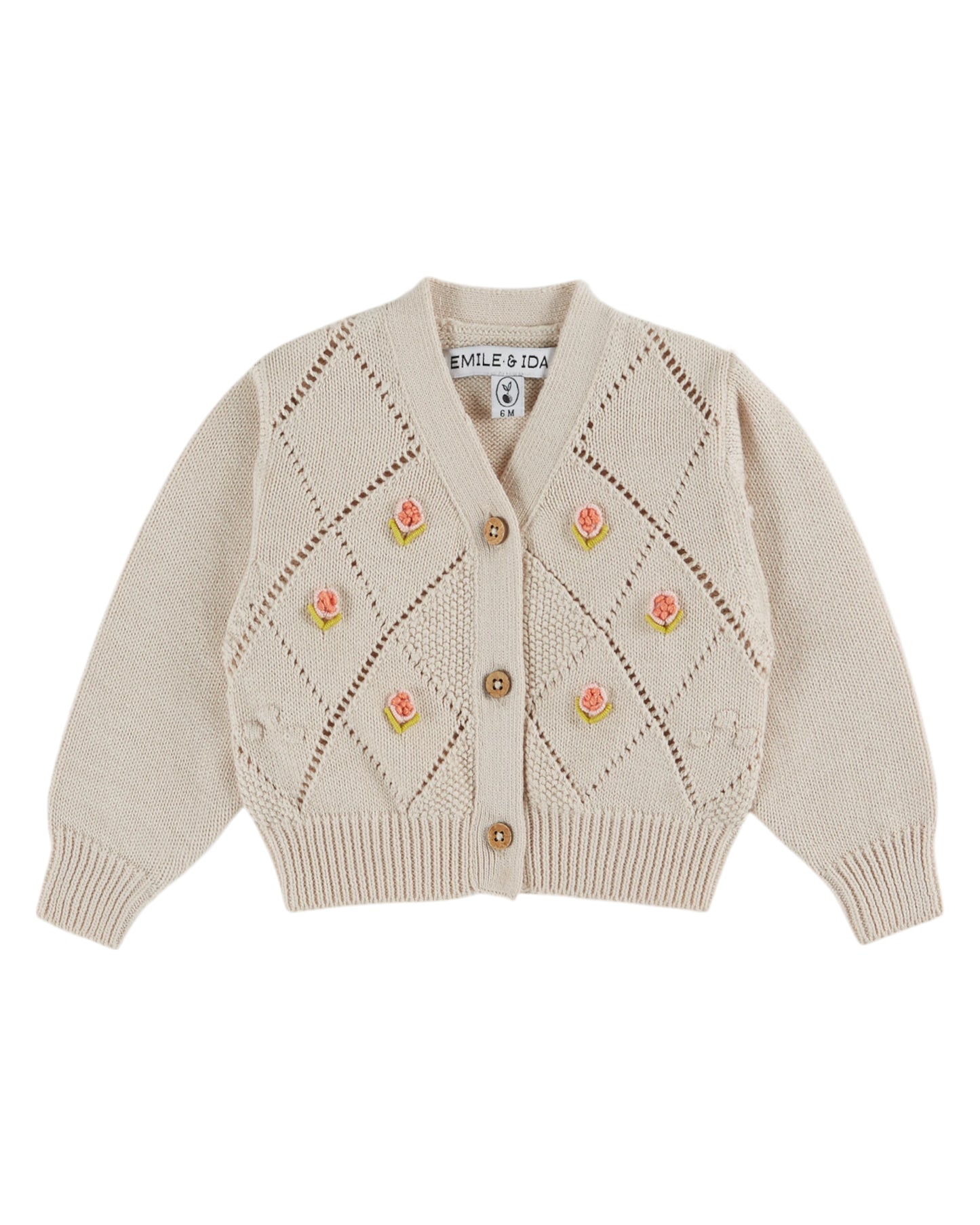Emile et Ida handbestickter Cardigan Ecru