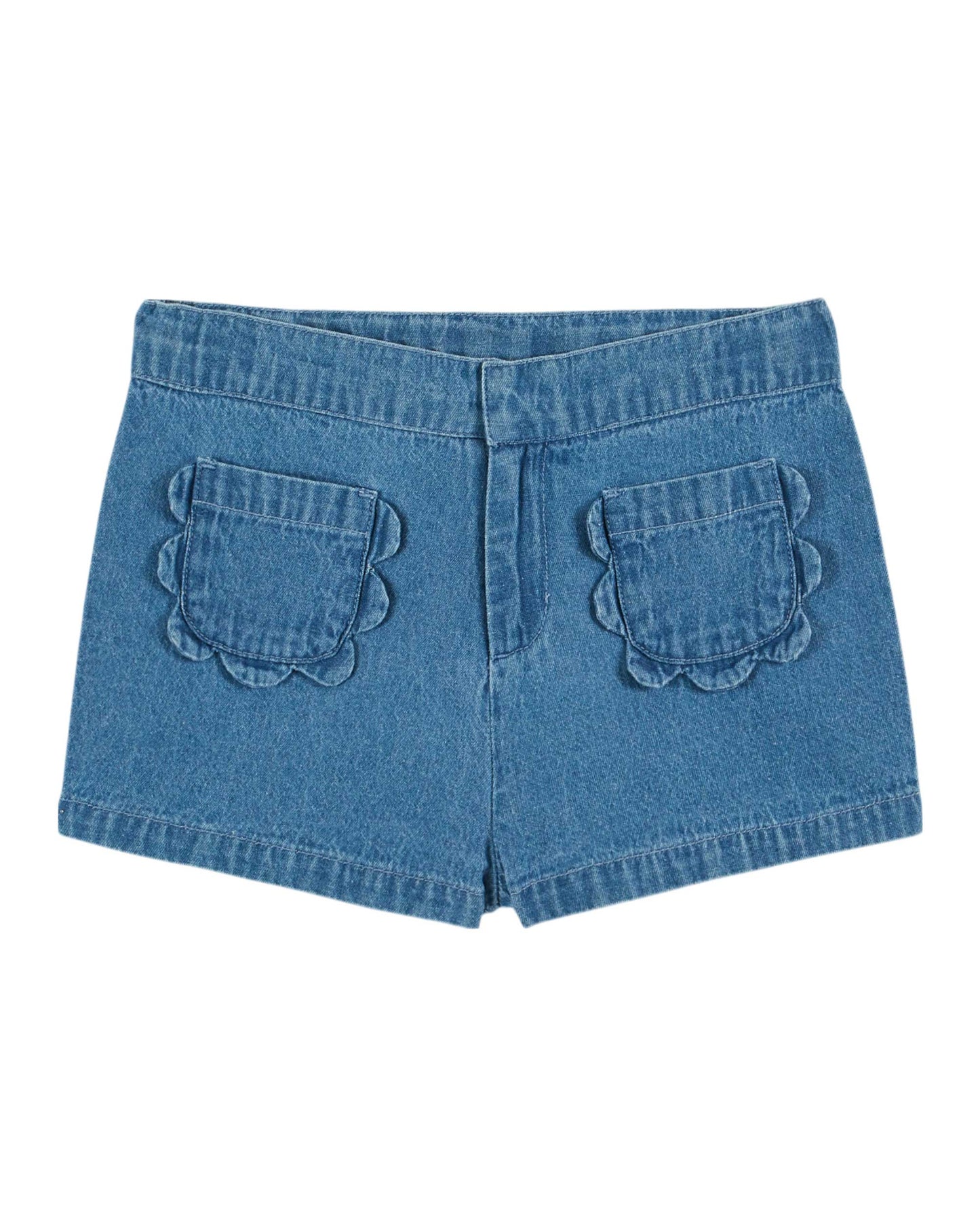 Emile et Ida Shorts Poche Fleurs Denim Light