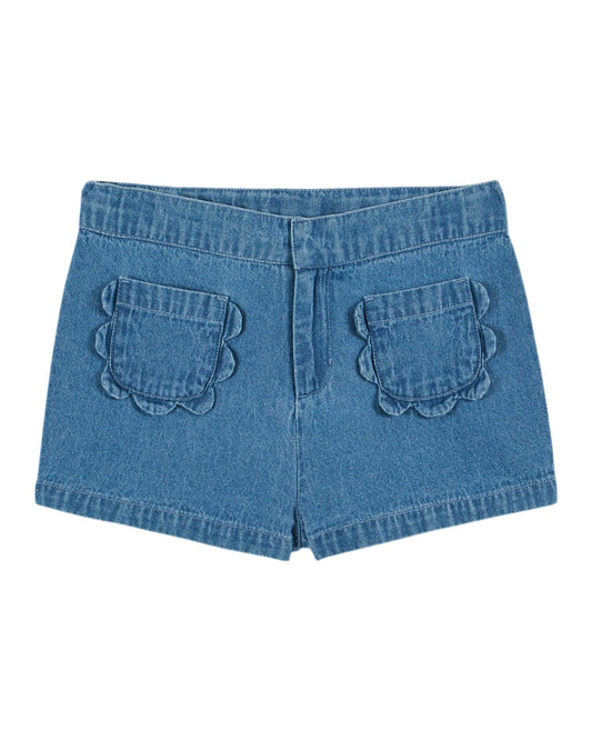 Emile et Ida Shorts Poche Fleurs Denim Light