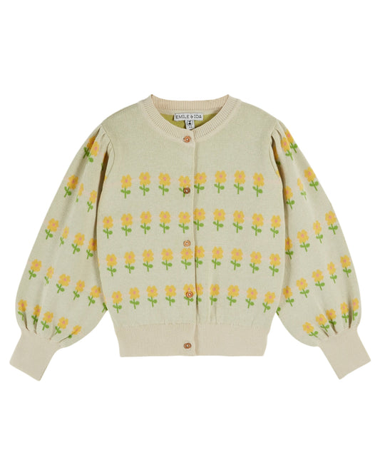 Emile et Ida Cardigan Fleurs Beige Clair