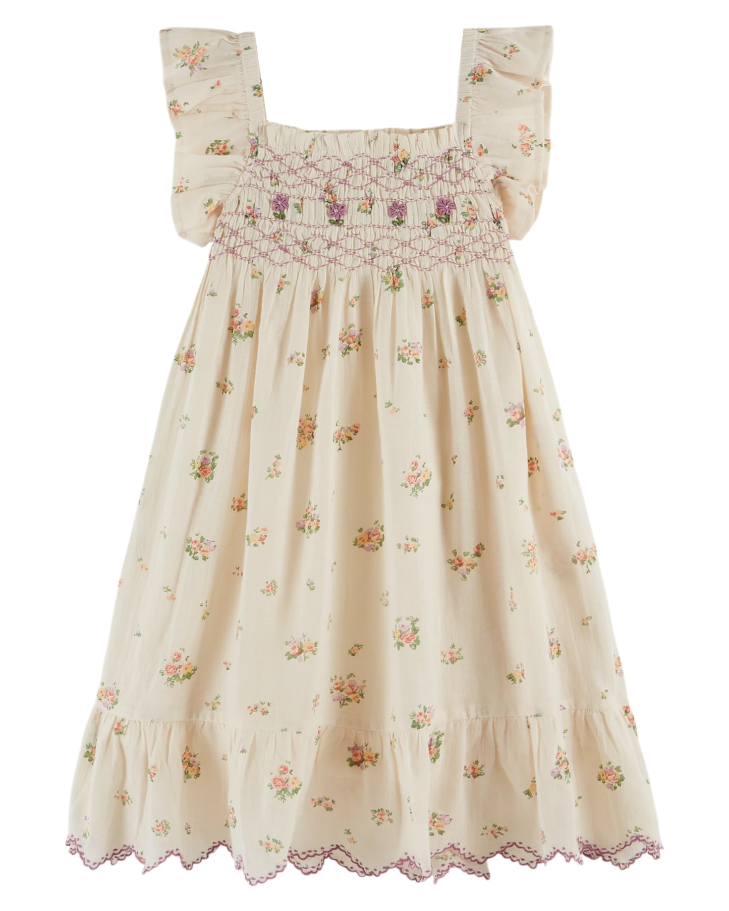 Emile et Ida besticktes Kleid mit Smokarbeit Althea