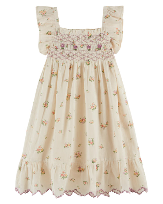 Emile et Ida besticktes Kleid mit Smokarbeit Althea