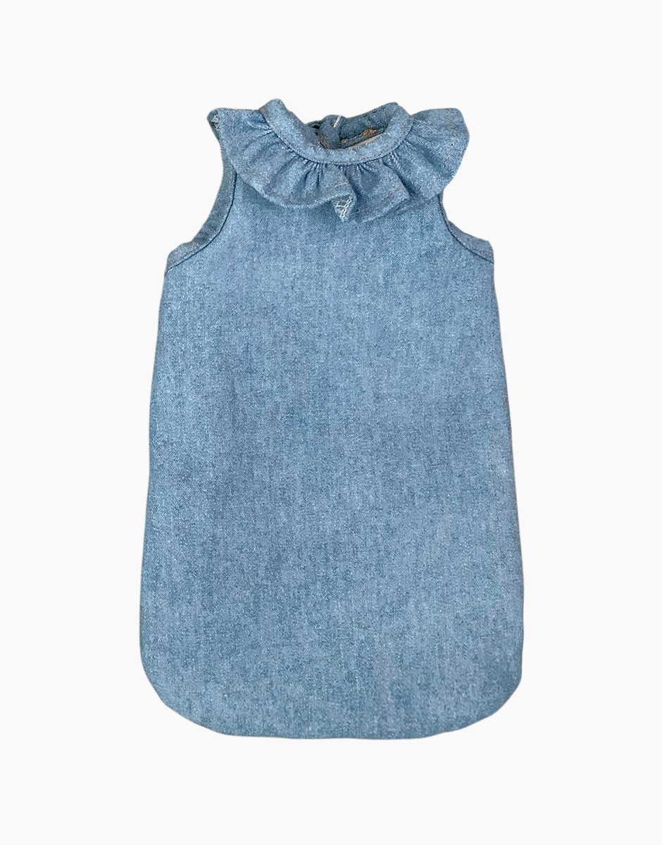 Minikane Puppenschlafsack aus hellblauem Denim mit Kragen