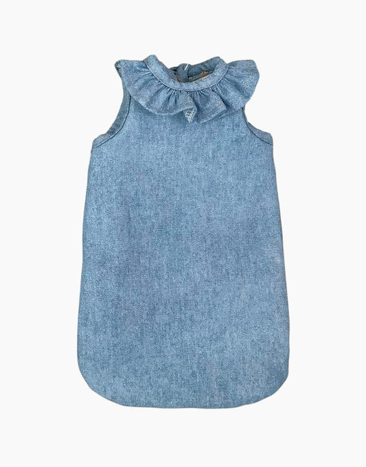 Minikane Puppenschlafsack aus hellblauem Denim mit Kragen