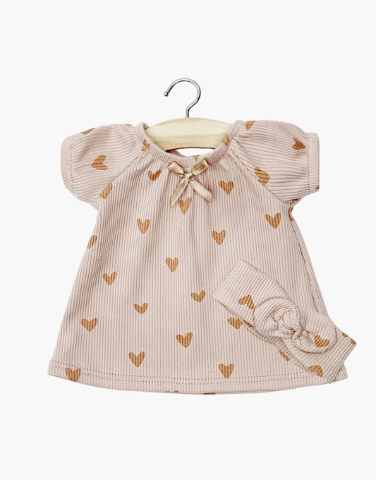 Minikane Sabrina Nachthemd und Rippenstrick-Stirnband mit kleinen rosa Herzen