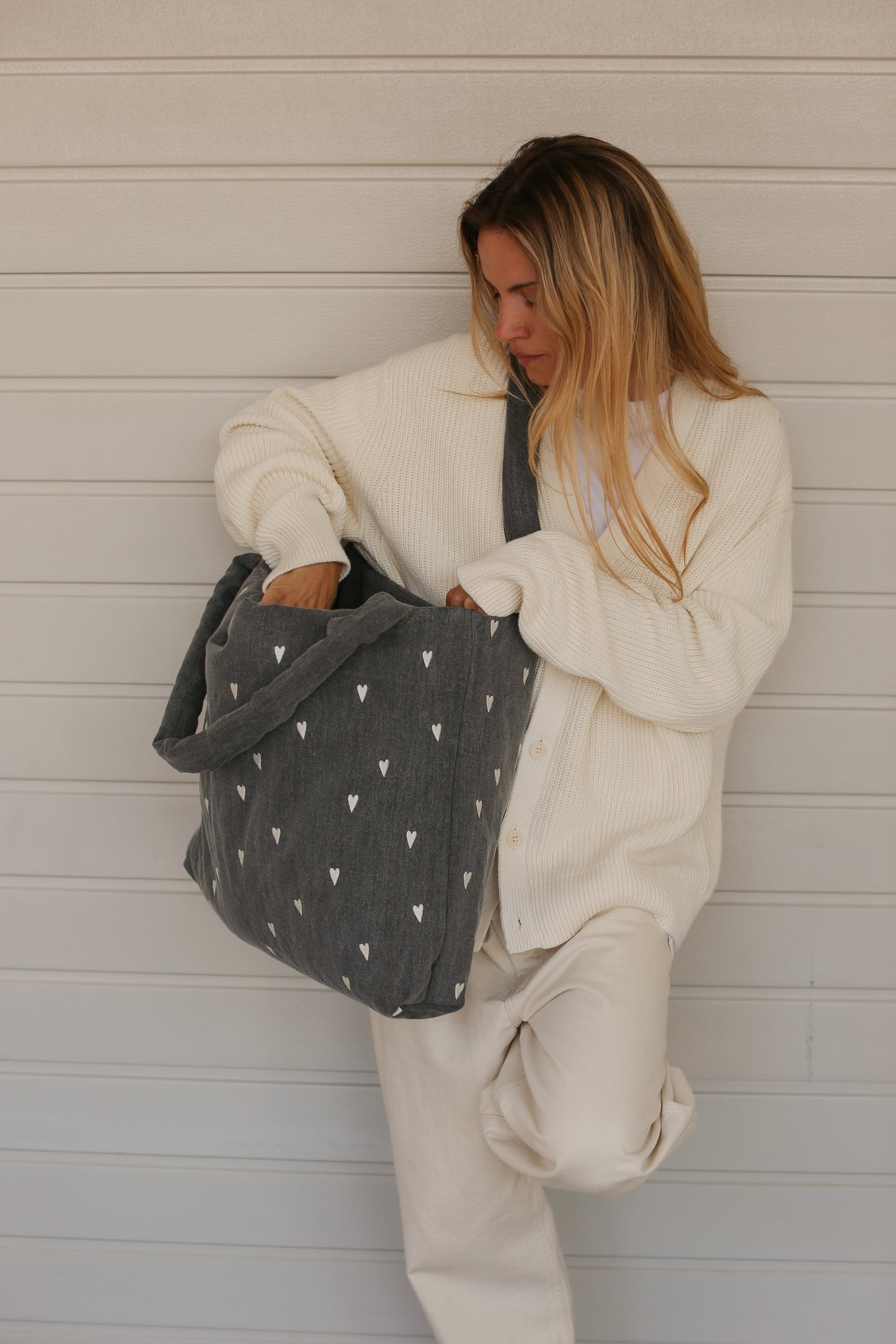 Studio Noos Mom Bag Denim Grey Hearts
